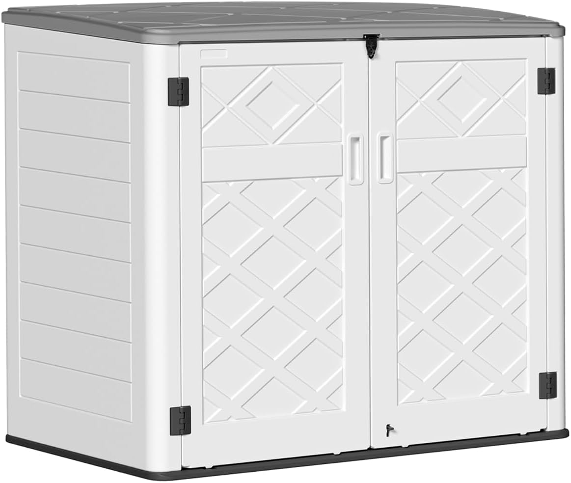 KINYING Horizontal Outdoor Storage Shed,47 Cu.ft Resin Outdoor Storage Cabinet Waterproof for Garden/Patio/Backyards