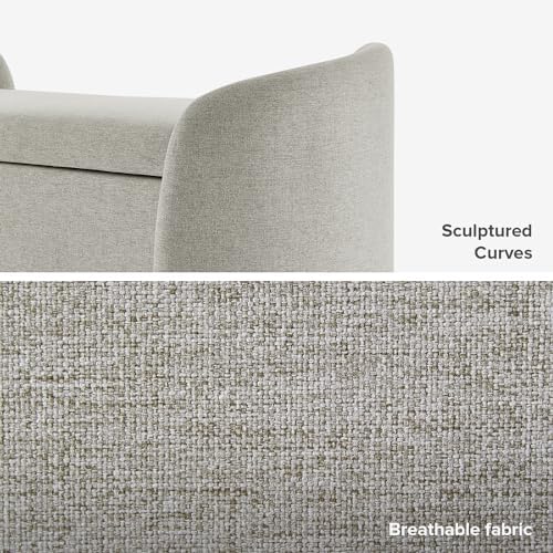 mopio Sophie 51" Ottoman Storage Bench, Entryway and Window Seating, End of Bed Curved Stool for King & Queen Bed, Storage Chest for Bedroom (Light Gray Fabric)