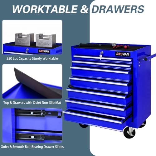 7 Drawers Rolling Tool Chest on Wheels, Multifunctional Tool Cart Tool Storage, Drawers Rolling Tool Trolley Organizer Tool Case for Garage,Warehouse,Workshop,Repair Shop (7 Drawers-Blue)