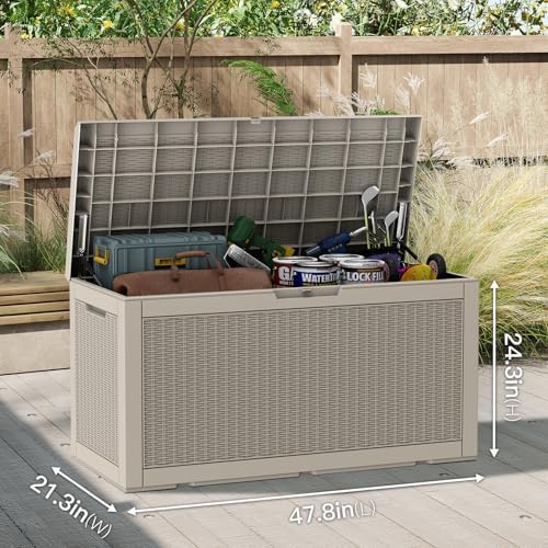 Mars Villa Deck Box, Outdoor Storage Box Waterproof, 100 Gallon, Grey