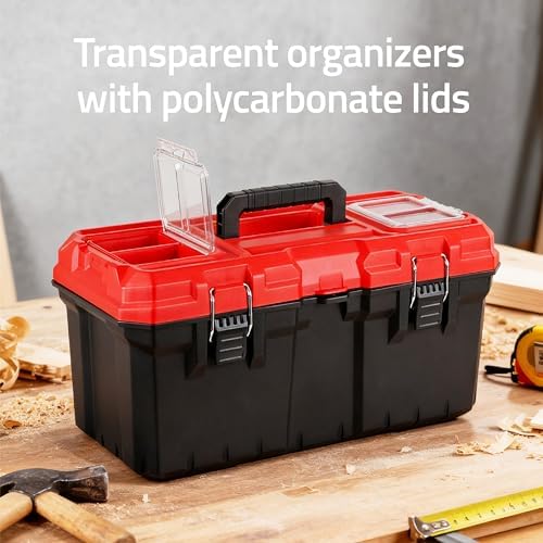 Tools Box, Deep Lockable Toolbox, 21.73 * 10.87 * 10.63" Durable Tool Boxes Storage, with Removable Inner Tray