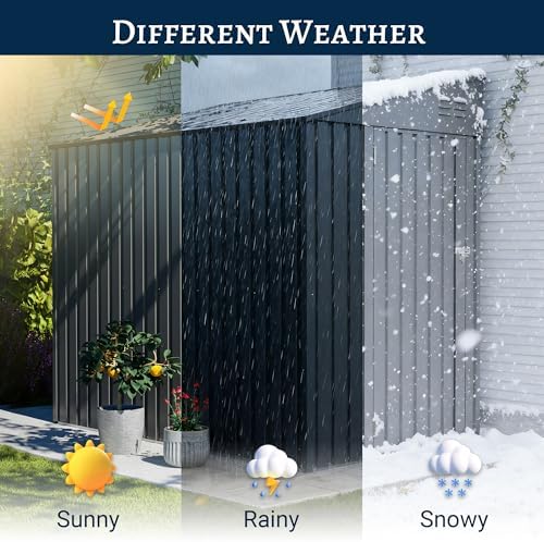 YOPTO 4x7 FT Outdoor Storage Shed Lean to Shed,Metal Shed W/Lockable Door & Air Vent,All Weather Waterproof Garden Tool House W/Reversible Installation,for Backyard,Patio,Lawn,Dark Gray