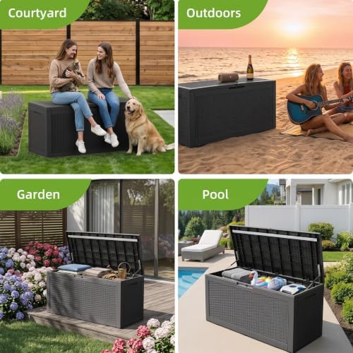 160 Gallon Outdoor Storage Box Waterproof Lockable Deck Box, Black