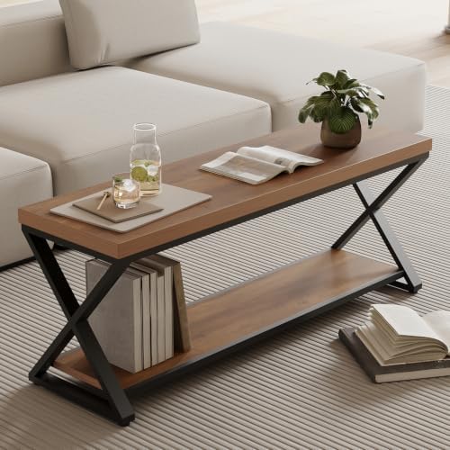 IBF Rustic Entryway Bench with Storage, Rustic Oak Wood and Metal Bench