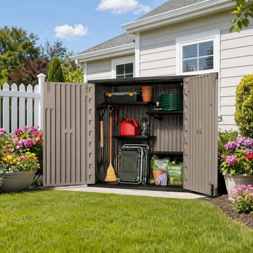 ADDOK Outdoor Storage Cabinet, 37 Cu.Ft Horizontal Resin Storage Shed