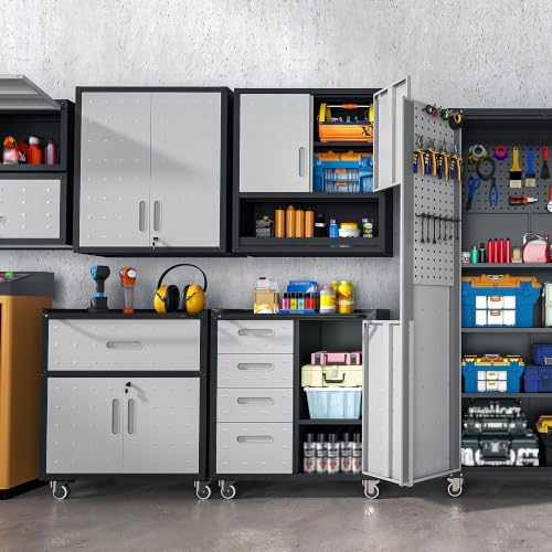 Metal Garage Storage Cabinet on Wheels, Lockable Rolling Tool Cabinet