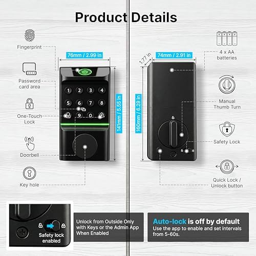 Miko i7 Smart Door Lock with Built-in Doorbell, WiFi Fingerprint Keyless Entry Smart Deadbolt for Front Door, Electronic Keypad with App Control, Key Fob Unlock, Auto-Lock, Alexa Google Home