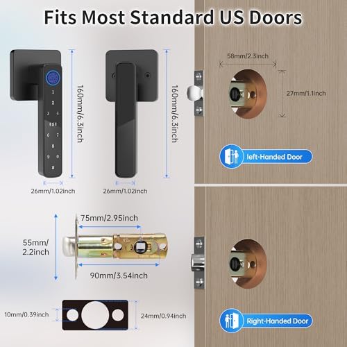 Fingerprint Door Lock-Smart Door knob, Biometric Door Lock, with App/Code/Backup Key/Fingerprint/IC Card, Keyless Entry Lock with Handle for Home Hotel Office Apartment Bedroom