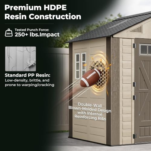 Resin Shed 8x6 FT Outdoor Storage Shed with Floor Included