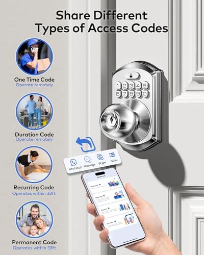 TEEHO TE018 Smart Keypad Door Lock with Handle, App Control, Satin Nickle