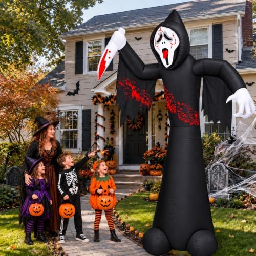12FT Halloween Inflatable Decorations, Grim Reaper Ghost with Knife, 6 LED Lights, Spooky Face Scary Halloween Party Decorations, Large Blow Up Outdoor Yard Decor for Lawn Garden Party Graveyard