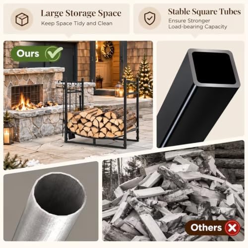 Tangkula 30'' Firewood Log Rack with 4 Tools Set for Indoor & Outdoor