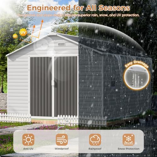 CDCASA 10x14 FT Extra Large Resin Storage Shed Floor, Heavy Duty, Dove Grey