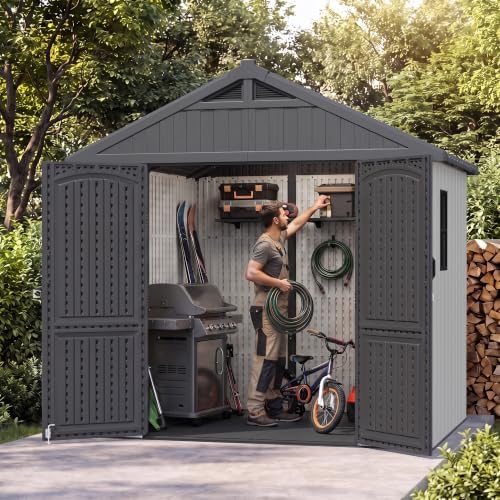 Greesum 8x6 FT Resin Outdoor Storage Shed with Floor, Beige