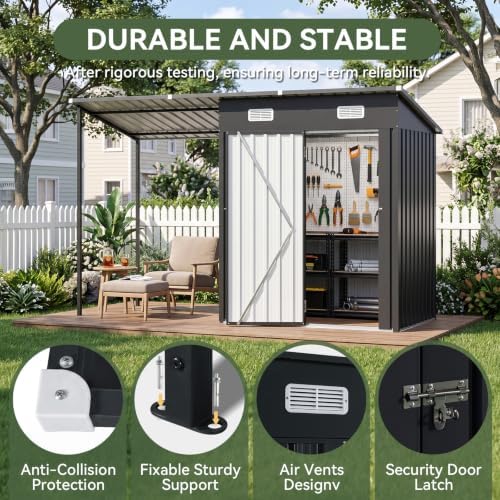 Aoxun 5x3FT Outdoor Storage Shed & Hardtop Canopy Gazebo Combo