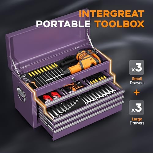 INTERGREAT Tool Chest, Assembled 8-Drawers Rolling Tool Chest with Wheels, Detachable Top Tool Box, Tool Cabinet for Repair Room,Warehouse, Rolling Tool Box with Hooks,Tray Divider,Liners(Purple)