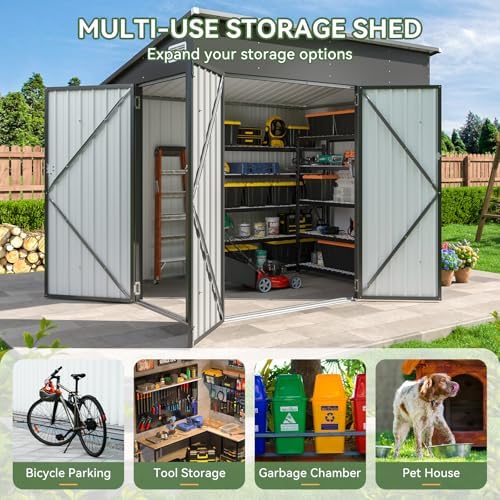 Aoxun 7.5'x4' Triple Door Outdoor Storage Shed with Magnetic Sensor Light
