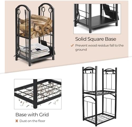 Tangkula 2-Tier Firewood Rack with 4 Fireplace Tools, 17.5''x12''x29.5''