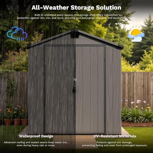 Patiowell 6x10 FT Plastic Outdoor Storage Shed with Floor, Dark Grey