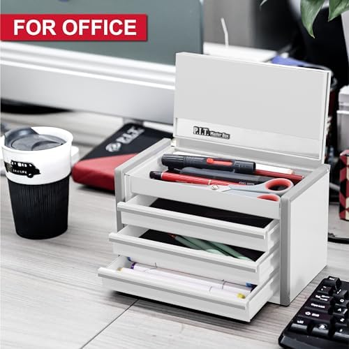 P.I.T. Mini Tool Box,3 Drawers Small Metal Toolbox for Tools Storage,White