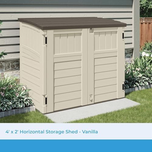 Suncast 4 Pack 34 Cu Ft Capacity Horizontal Outdoor Storage Shed for Garbage Cans, Garden Accessories, Backyard, and Patio Use, Vanilla