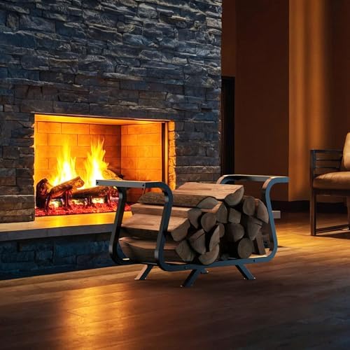 NiHome 33.5" Firewood Rack Outdoor, 450lb Metal Log Holder Indoor, Black