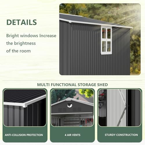 10x8 FT Metal Storage Shed with Window,Outdoor Storage Building,Large Backyard Sheds