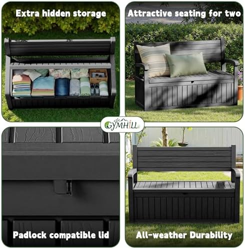 80 Gallon Outdoor Storage Bench,Waterproof Resin Deck Box with Seat