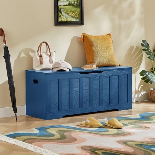 VANKILEY 47.2" Storage Chest Extra Large, Wooden Storage Bench(Blue)