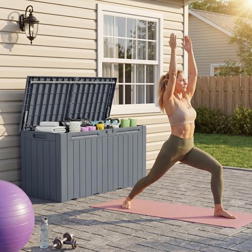 Devoko 100 Gallon Outdoor Storage Box, Waterproof Deck Box Lockable (Gray)