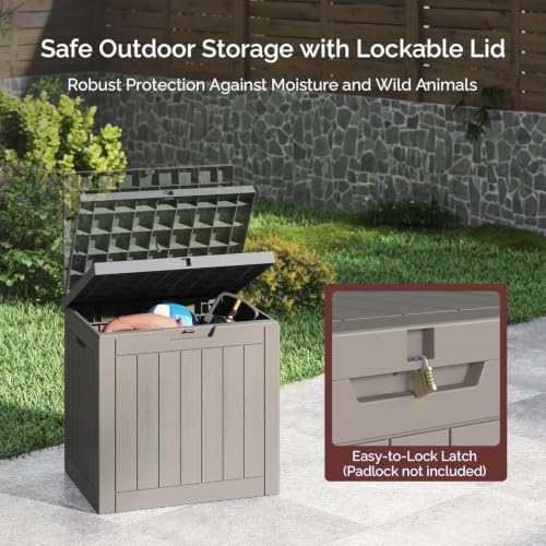 Sersper 30 Gallon Deck Box, Outdoor Lockable Storage Resin Box for Package-Sports Equipment-Garden Tools, Waterproof and UV Resistant Patio Storage Box, Grey
