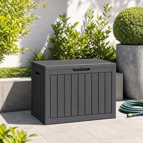 Outdoor Storage Box Resin Deck Box Waterproof Black 51 Gallon