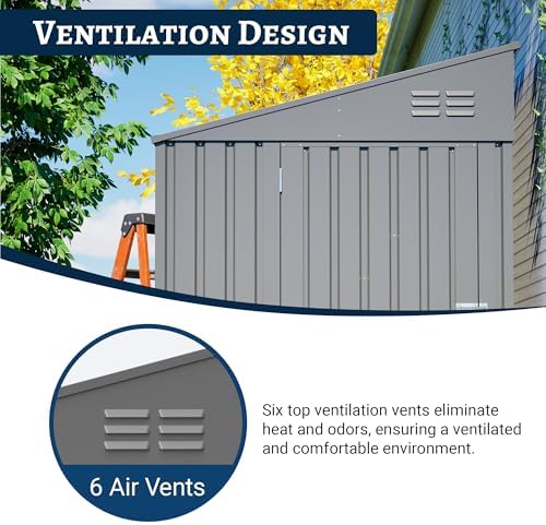 YOPTO 4x7 FT Outdoor Storage Shed Lean to Shed,Metal Shed W/Lockable Door & Air Vent,All Weather Waterproof Garden Tool House W/Reversible Installation,for Backyard,Patio,Lawn,Dark Gray