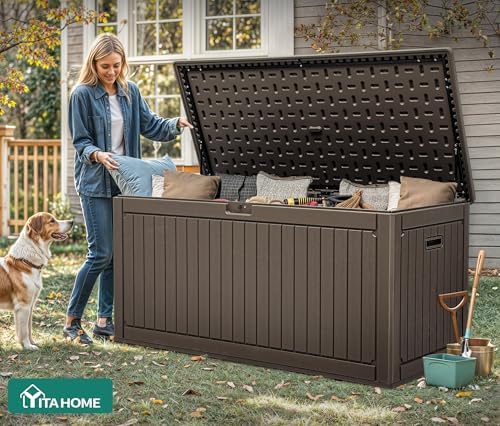 YITAHOME 320 Gallon Double-Wall Deck Box with Divider & Side Handles