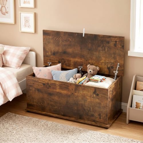 HOMCOM 39.4" Modern Storage Chest, Lift Top Storage Bench, Rustic Brown