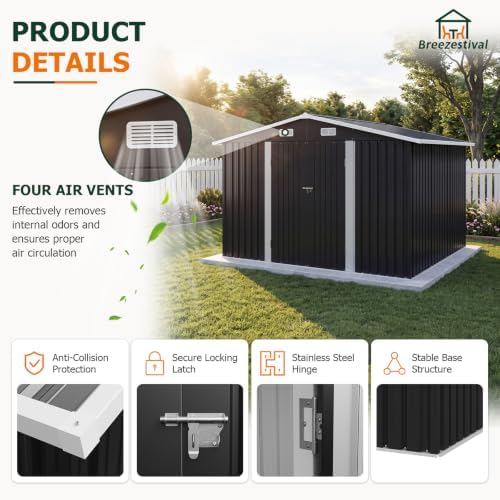 10x8FT Outdoor Storage Shed with Floor Black