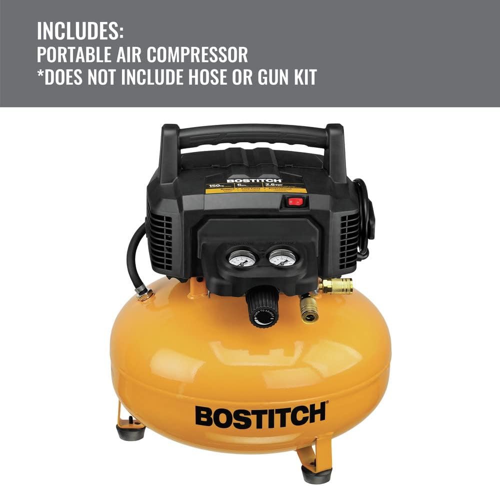 BOSTITCH Pancake Air Compressor, Oil-Free, 6 Gallon, 150 PSI (BTFP02012)