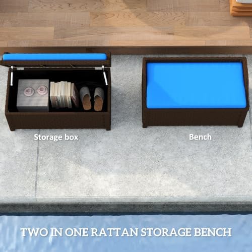 Outsunny 34 Gallon Outdoor Wicker Storage Bench Deck Box Blue