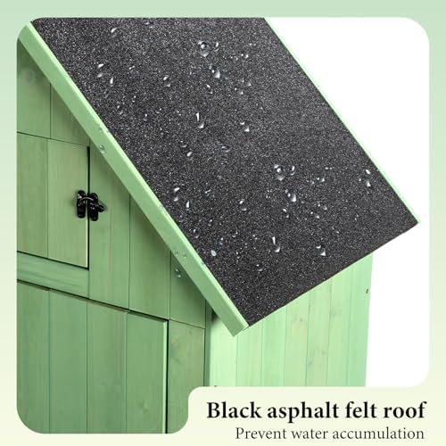 VINGLI Outdoor Wooden Storage Shed, Garden Shed Outside Tool Cabinet with Safety Latch, Patio Storage Organizer (Light Green)