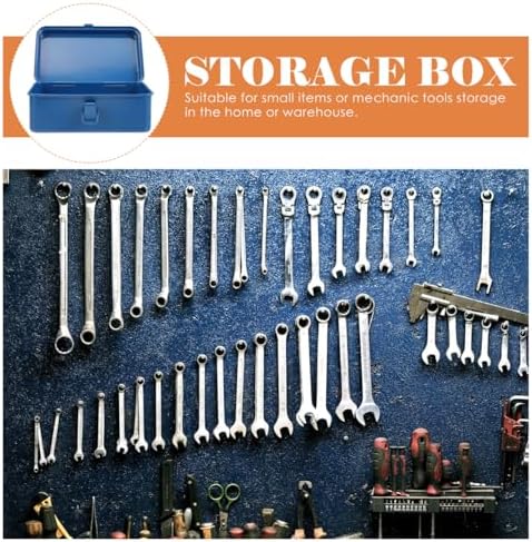 Housoutil Portable Tool Box Repair Tool Storage Container General Tool Box Hardware Case Craft Storage Toolbox for Tools Metal Tool Boxes Hand Carry Blue