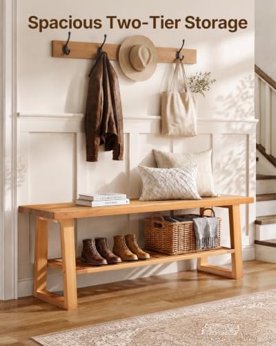 Amada 43" Pine Wood Entryway Bench with Shoe Storage Shelf