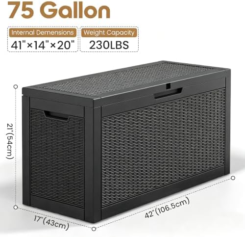 75 Gallon Outdoor Storage Box Waterproof Deck Box Patio Storage