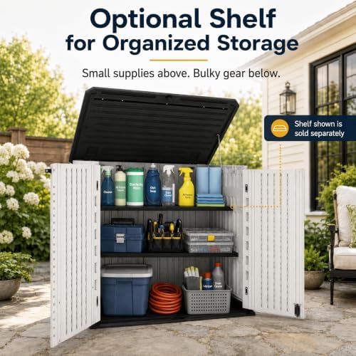 ADDOK Outdoor Storage Cabinet, 35 Cu.Ft Horizontal Resin Storage Shed