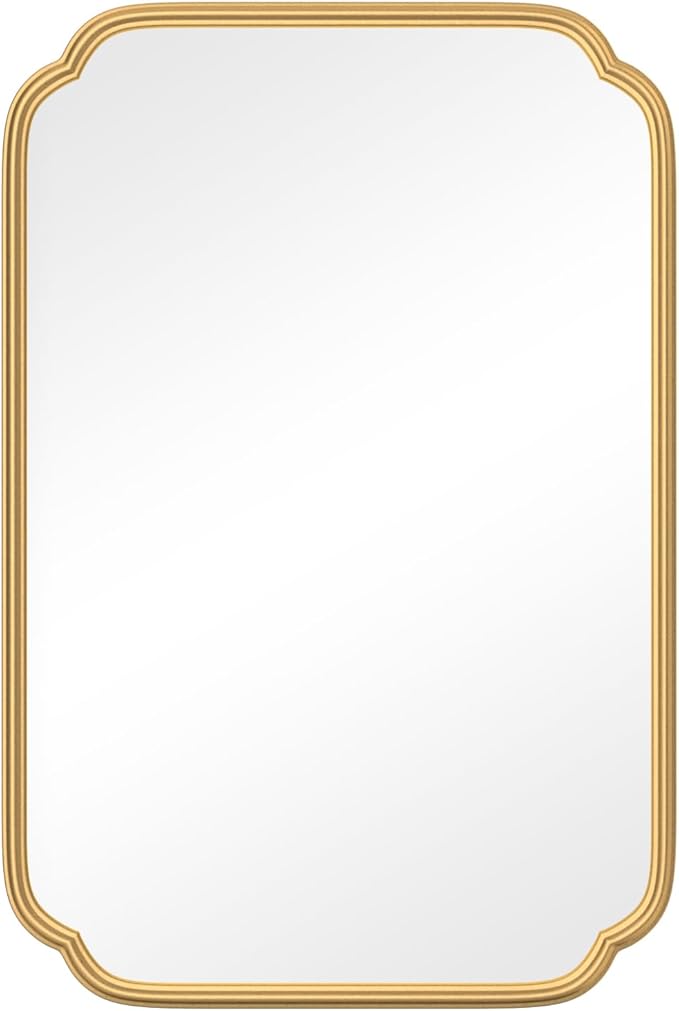 Gold Bathroom Mirror for Wall 20" x 30" Modern Rounded Corner Rectangle Mirror