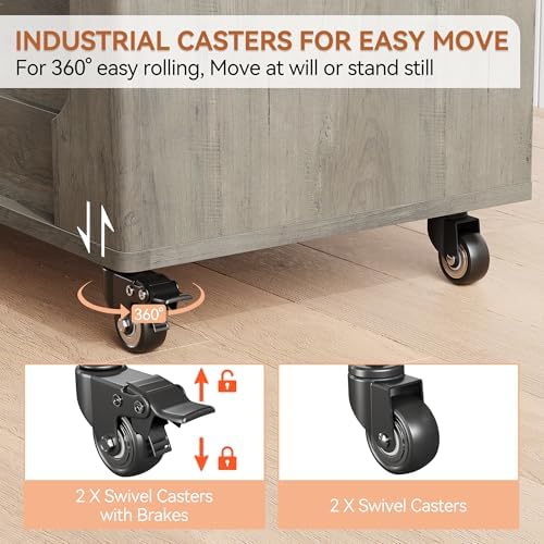 GarveeHome Storage Chest, 39.4" Wooden Storage Bench with 4 Wheels (Gray)