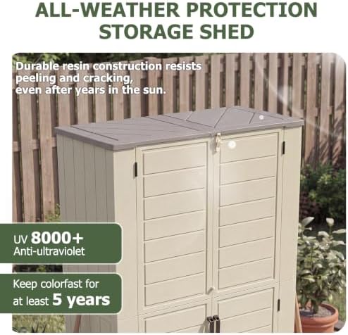 Aoxun 61 Cu.Ft Outdoor Storage Shed, Widened Outdoor Storage Cabinet Waterproof Vertical Resin Shed with Floor for Garden Tools, Pool Equipment, Easy to Assemble(Beige)