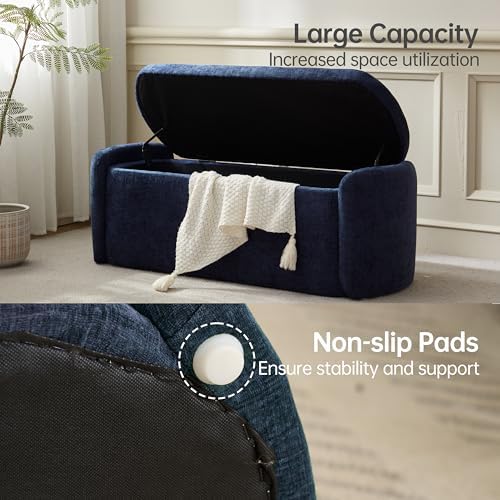 VKNOW Storage Bench, Upholstered Storage Ottoman Bench with Hinge, Navy