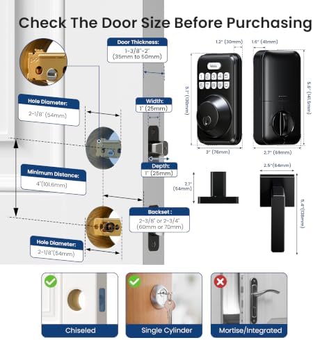 Veise DK01-B Keyless Entry Deadbolt Lock with Handle Set, Matte Black