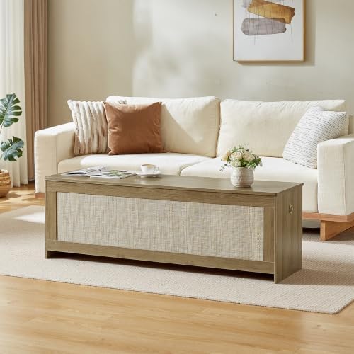 55.1" Storage Chest Extra Large,Rattan Storage Bench(Cherry Brown)