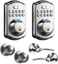 Veise Fingerprint Door Lock with 2 Door Knobs and Veise Fingerprint Door Lock with 2 Door Levers - Satin Nickel
